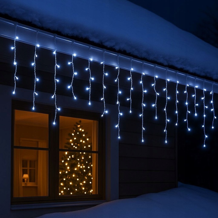 SOPLE 300 LED BIAŁE ZIMNE ZEWNĘTRZNE CHOINKOWE Świąteczne sople dekoracja