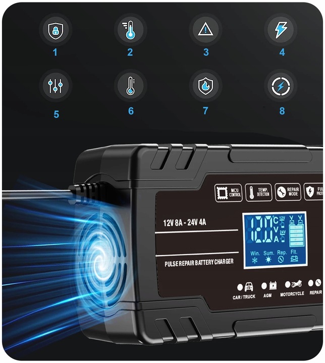PROSTOWNIK AUTOMATYCZNY Z FUNCJĄ NAPRAWY 12V 24V LED ŁADOWARKA AKUMULATORÓW