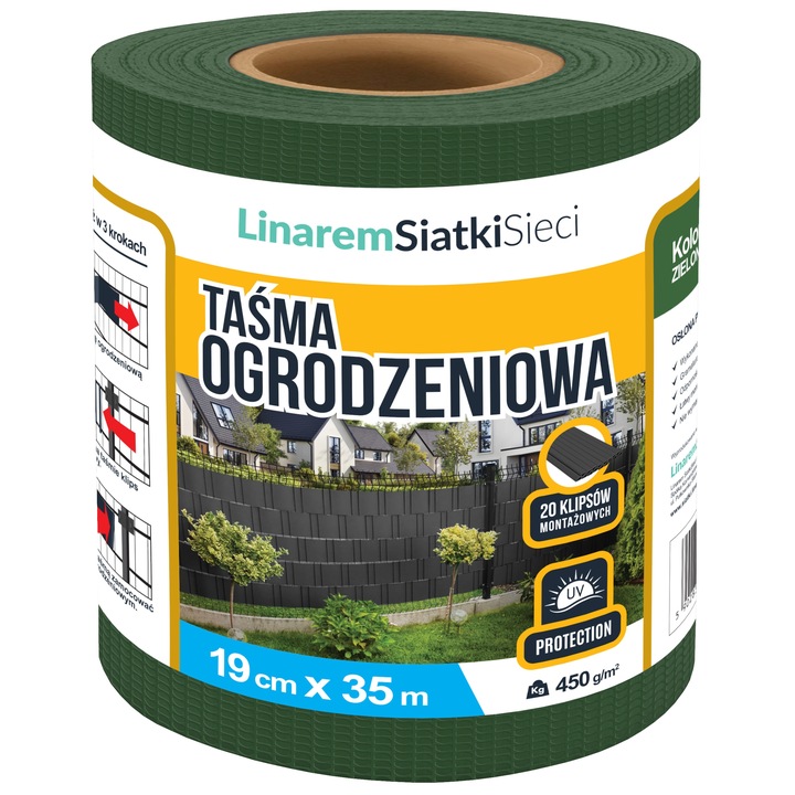 TAŚMA OGRODZENIOWA ZIELONA 19cmx35m OSŁONA NA OGRODZENIE PANELOWE PŁOT +UV