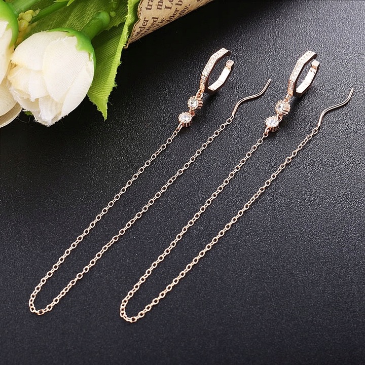 MD srebrna nausznica kolczyk łańcuszek S925 | M2