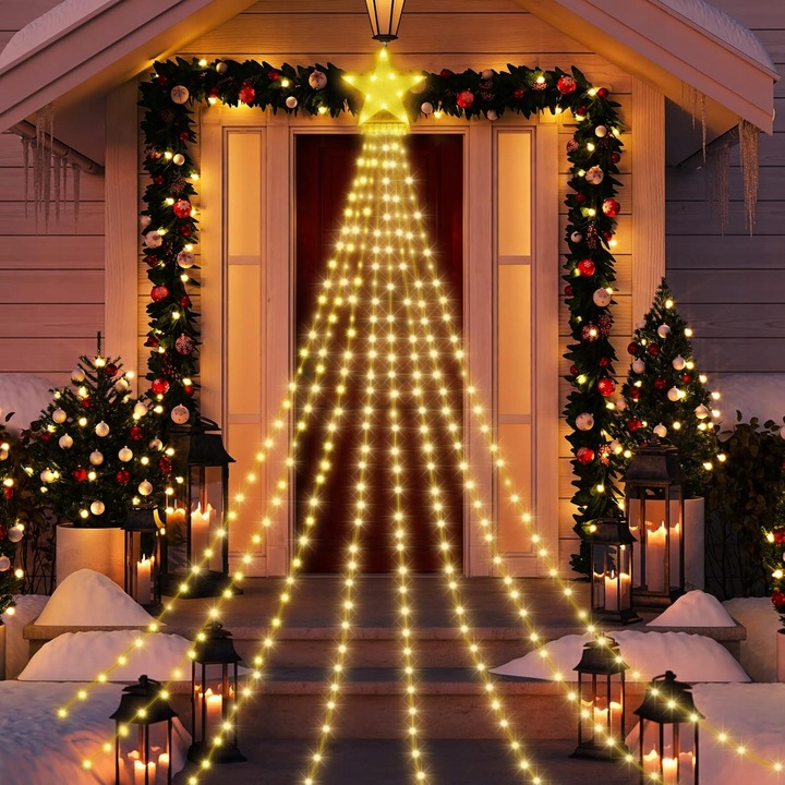 Oświetlenie choinkowe z gwiazdą 8 trybów 290 LED Lampki choinkowe 3,5Mx8