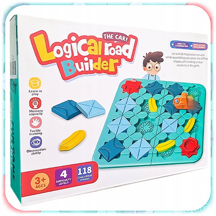 GRA LOGICZNA DLA DZIECI Układanka Labirynt Budowanie Drogi Klocki PREZENT