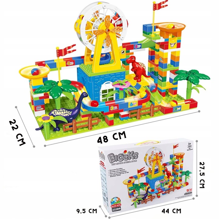 KLOCKI KONSTRUKCYJNE DO BUDOWANIA TOR KULKOWY PARK DINOZAURÓW ZESTAW 255 EL