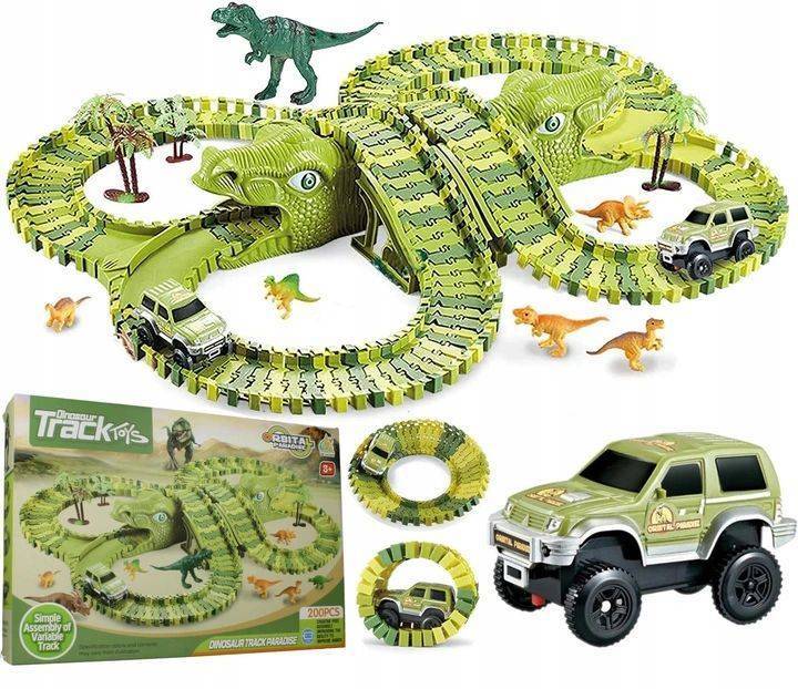 OGROMNY TOR SAMOCHODOWY DINOZAURY PARK DINOZAURÓW XXL 300 cm + AUTKO TUNEL