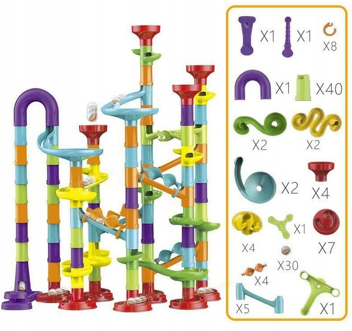 Tor Kulkowy KULODROM ZESTAW 113 el KULKI WYRZUTNIA Zjeżdżalnia dla kulek