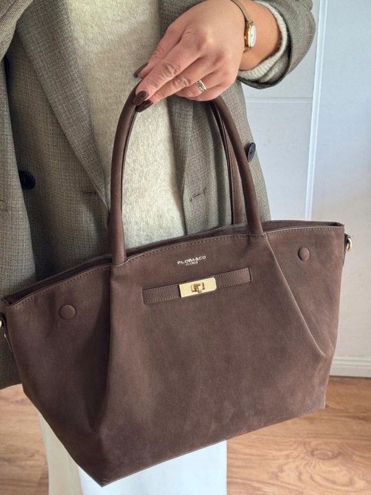 Torebka Flora&Co duża czekoladowa zamsz eco zamszowa ciemny brązowa shopper
