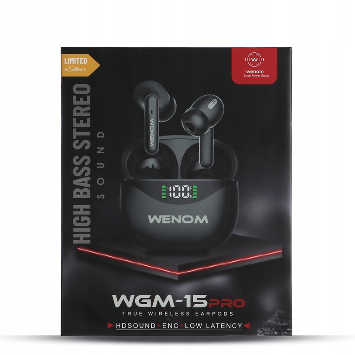 Słuchawki Bluetooth Bezprzewodowe Bluetooth Douszne Czarne Wenom WGM 15 pro