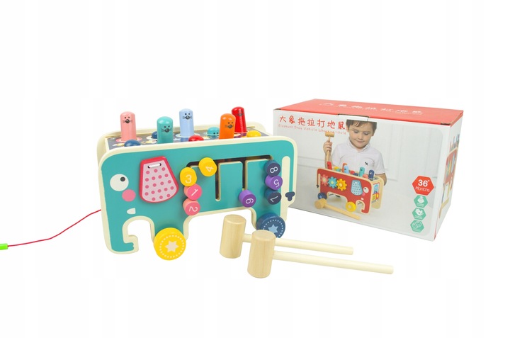 LT301 WBIJAK SŁOŃ DREWNIANY MONTESSORI KOSTKA EDUKACYJNA