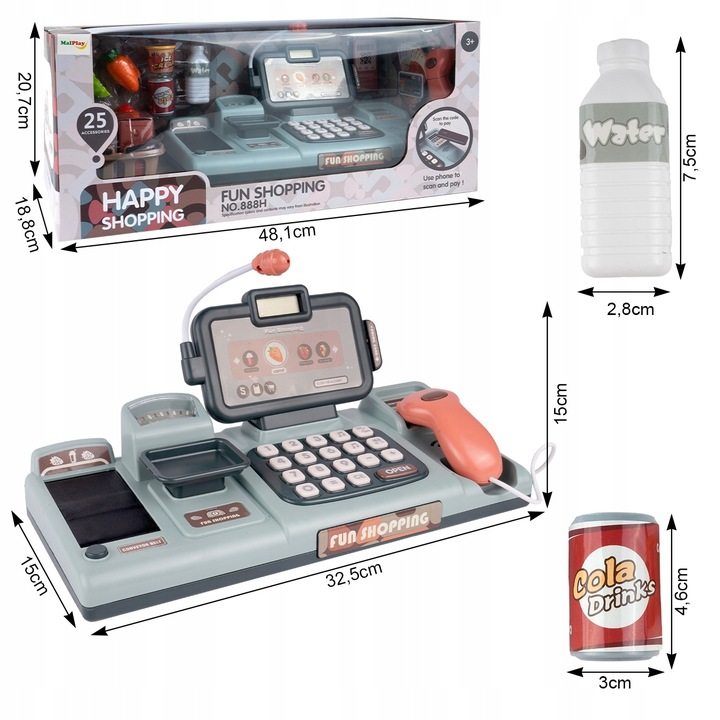 KASA FISKALNA ZABAWKA KASA SKLEPOWA INTERAKTYWNA ZAKUPY SKANER TAŚMA KOSZYK