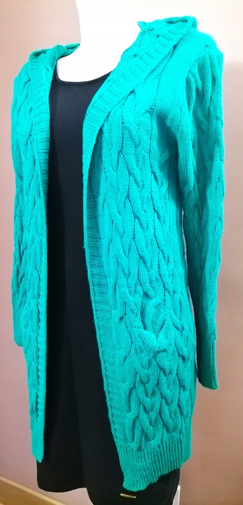 Kardigan warkocz kaptur kieszenie r.uni ZIELONY