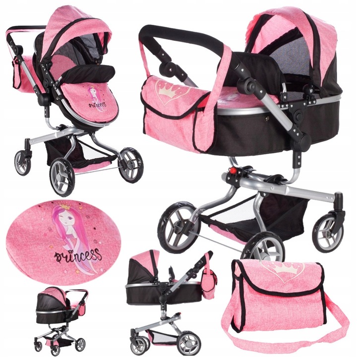 WÓZEK DLA LALEK GŁĘBOKI SPACERÓWKA 2w1 LEKKI SKŁADANY + TORBA + GONDOLA