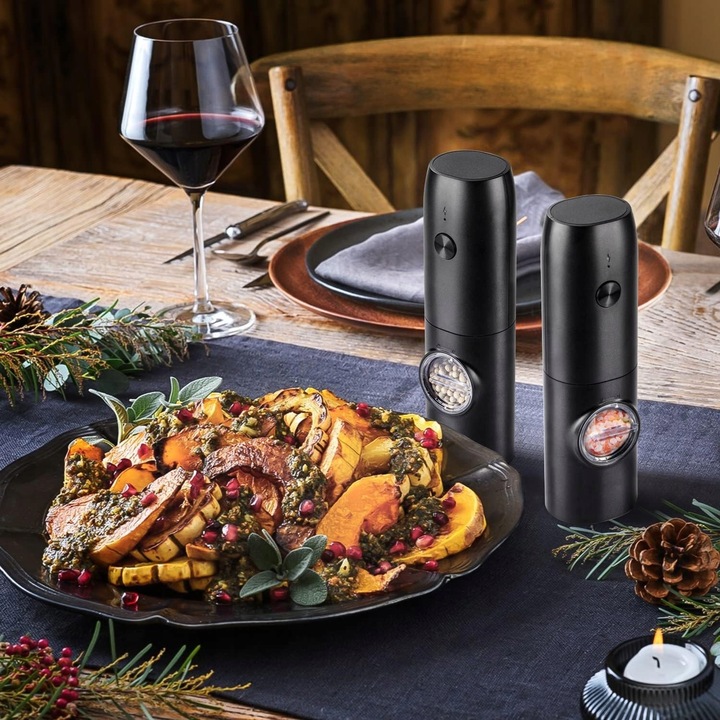 USB ŁADOWANIE ELEKTRYCZNY MŁYNKÓW DO SOLI I PIEPRZU, 2X MŁYNEK DO PRZYPRAW