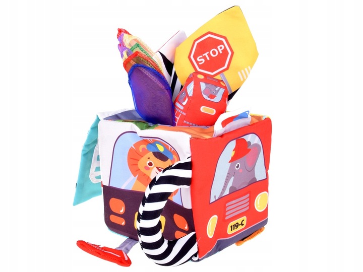 Miękka Kostka Sensoryczna Pojazdy pudełko z chusteczkami montessori ZA5587