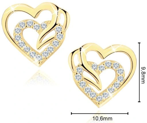 ZŁOTE KOLCZYKI WKRĘTKI SZTYFTY SERCA, KOLCZYKI SREBRO PRÓBA 925 ORYGINALNE