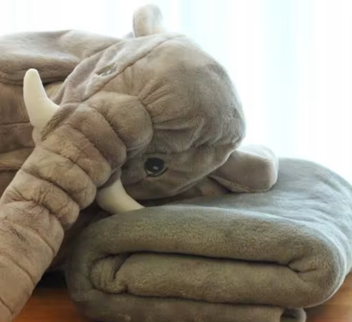 SŁOŃ MASKOTKA Z KOCYKIEM KOCEM XL PODUSZKA 4W1 MUFKA PRZYTULANKA PLUSZAK