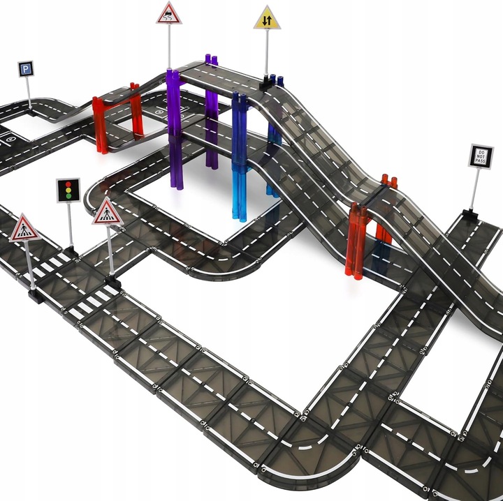 KLOCKI MAGNETYCZNE TOR SAMOCHODOWY DROGA ZNAKI DLA DZIECI PLAYMAGS 130 EL