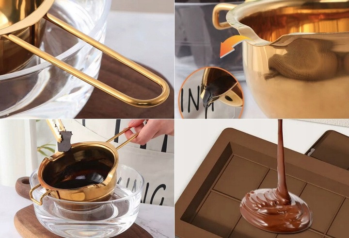 TYGIELEK MISKA do topienia CZEKOLADY masła wosku stalowy RONDELEK ZŁOTY