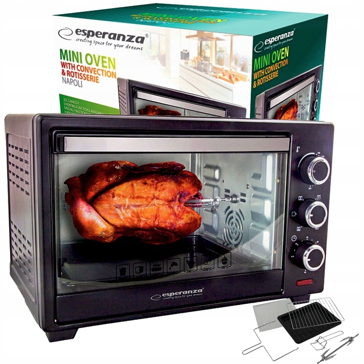 PIEKARNIK ELEKTRYCZNY Z KONWEKCJĄ ROŻNEM I RUSZTEM 25L TERMOOBIEG TERMOSTAT