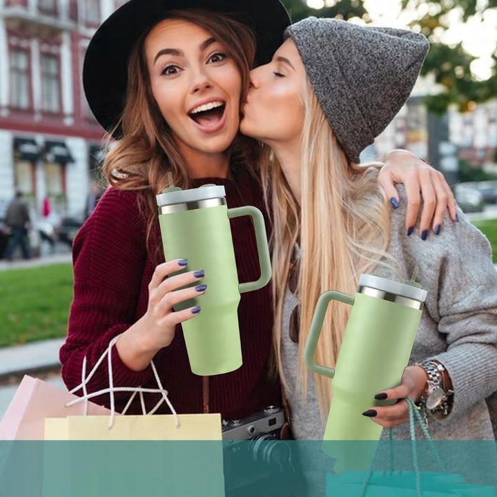 KUBEK TERMICZNY ZE SŁOMKĄ UCHWYTEM NA KAWĘ HERBATĘ SZCZELNY POJEMNY 1200ML