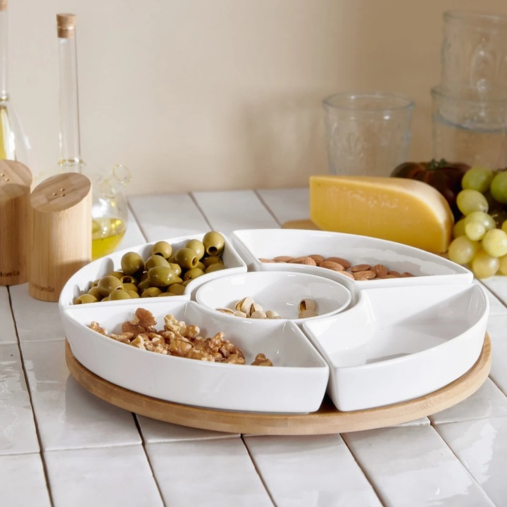Półmisek na przekąski zestaw 5 x miseczka biała ceramika OBROTOWY TALERZ