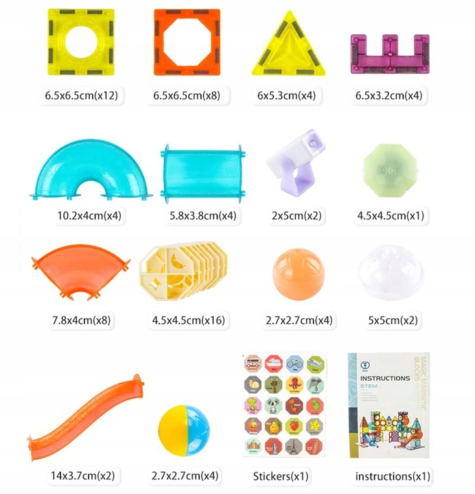 KLOCKI MAGNETYCZNE 3D Konstrukcyjne Magnetic TOR KULKOWY ŚWIECĄCY 75 el.