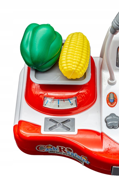 SUPERMARKET SKLEP Kasa Fiskalna Produkty Skaner Koszyk Mikrofon Waga Monety