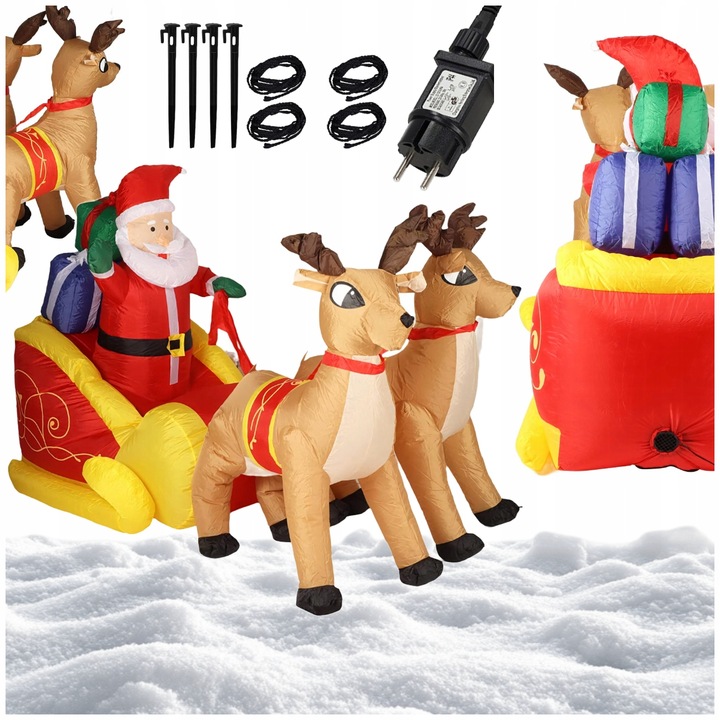 DMUCHANY MIKOŁAJ 2,2m na SANIACH RENIFERY Ozdoba Świąteczna Dekoracja Duży