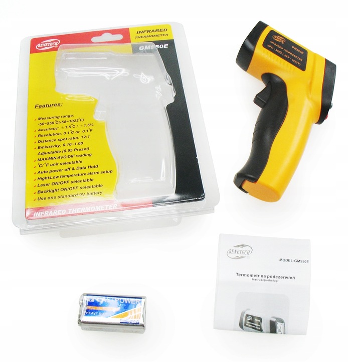 PIROMETR TERMOMETR LASEROWY BEZDOTYKOWY NA PODCZERWIEŃ EMISYJNOŚĆ -50+550°C
