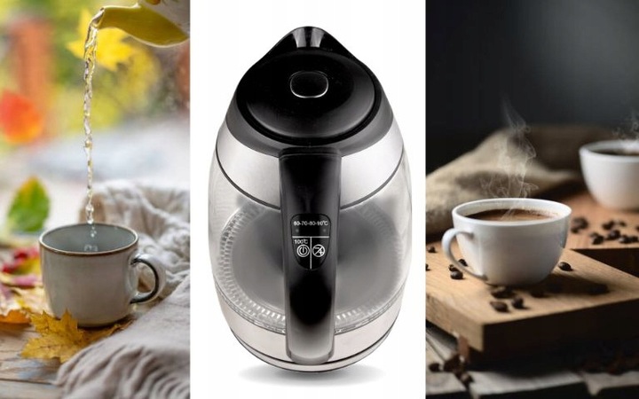 Czajnik elektryczny z regulacją temp. szklany podświetlenie LED 1,8l 2200 W