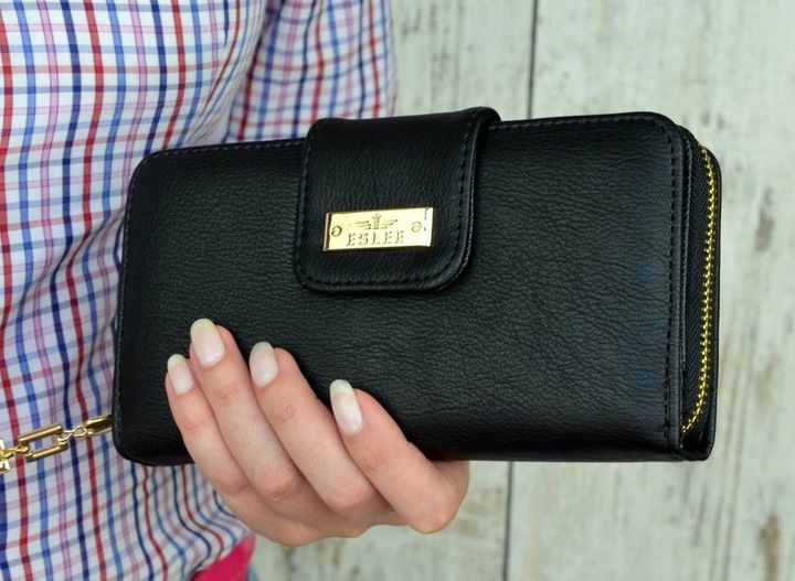 PORTFEL DAMSKI DUŻY TOREBKA NA ZAMEK PODWÓJNY MODNY ORGANIZER SUWAK STYLOWY