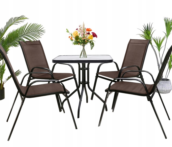 Meble Ogrodowe Zestaw Stół z Krzesłami na Balkon Taras 4 Krzesła Brązowe