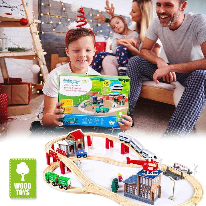 KOLEJKA DREWNIANA TOR WAGONY POCIĄG NA BATERIE DLA DZIECI PREZENT