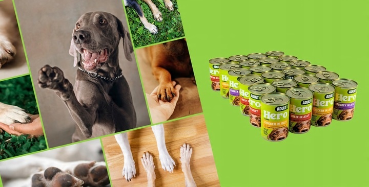 Mokra karma dla psa Hero MIX SMAKÓW kawałki w galaretce 24 x 400g 9,6 kg