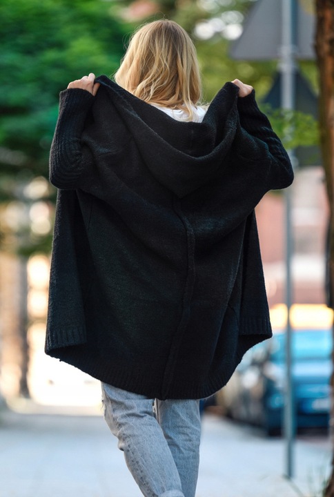 F618 Gruby KARDIGAN oversize KAPTUR, gładki