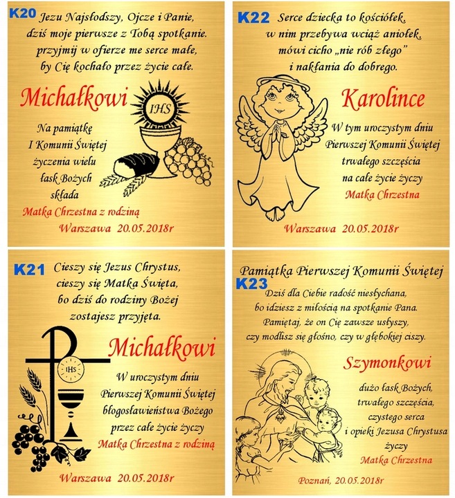 Łańcuszek Złoty Medalik Chrzest Komunia Grawer