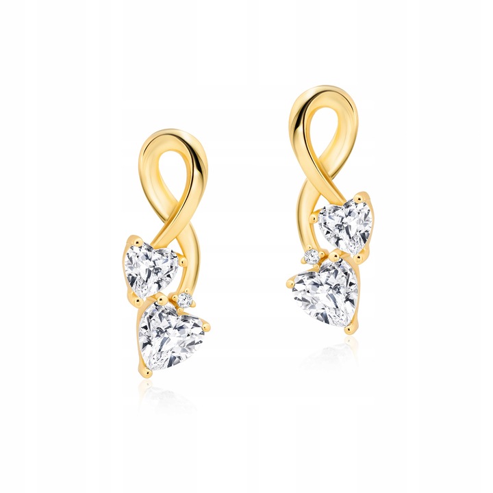 Złote Kolczyki z Cyrkoniami w Kształcie Serca GRAWER GRATIS dla Żony Córki