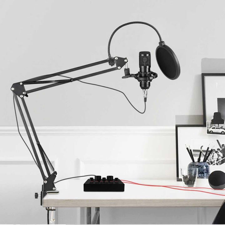 Mikrofon Studyjny Pojemnościowy JACK Gamingowy Statyw Filtr Youtube Zestaw