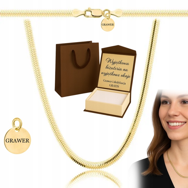 ZŁOTY PEŁNY ŁAŃCUSZEK DAMSKI ŻMIJKA Z ZAWIESZKĄ PR. 925 585 + GRAWER GRATIS