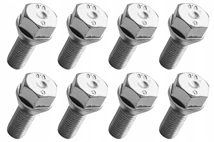 Zestaw 8 śrub stożkowych z kołnierzem do kół osi niehamowanej przyczepy