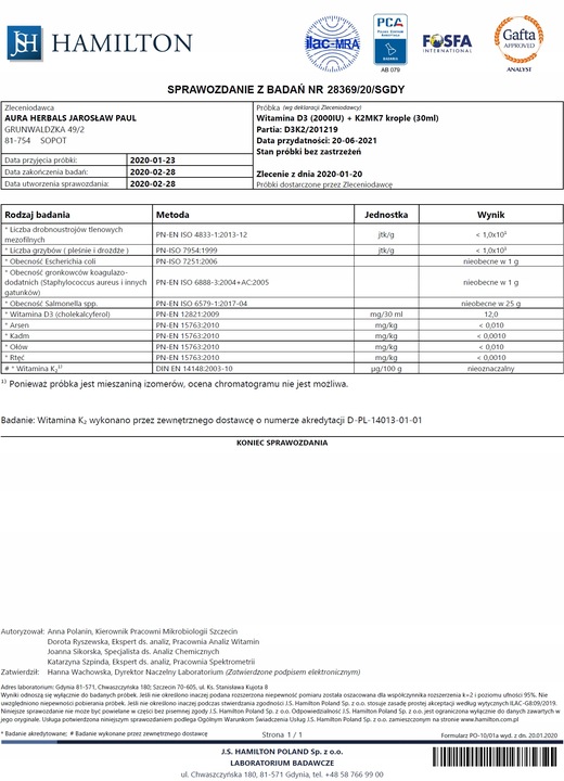 AURA HERBALS Witamina D3 + K2MK7 w kroplach 30 ml