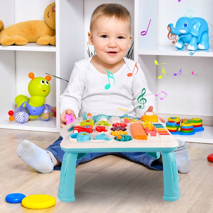 STOLIK EDUKACYJNY INTERAKTYWNY TABLICA MANIPULACYJNA KŁÓDKI KLUCZE PIANINO