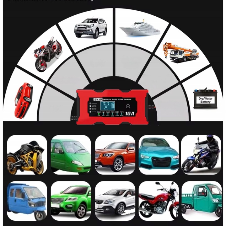 Prostownik Samochodowy Automatyczny z funkcją naprawy akumulatorów 12V 10A