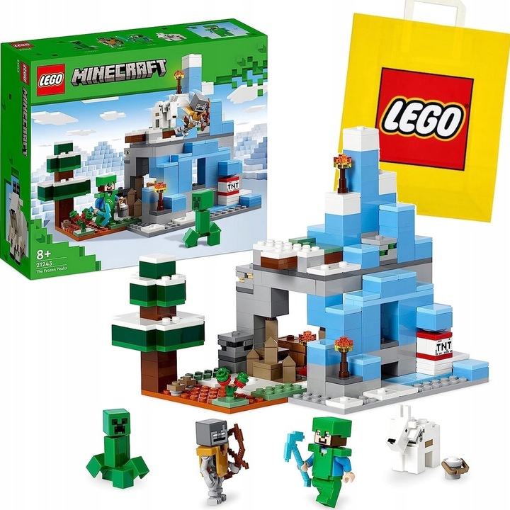 LEGO MINECRAFT 21243 KLOCKI LODOWA JASKINIA DOMEK OŚNIEŻONE SZCZYTY