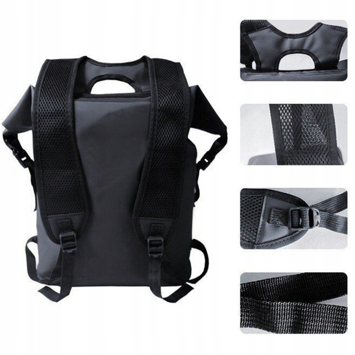 WODOSZCZELNY PLECAK TORBA WOREK WODOOPORNY 25L PODRÓŻNY TURYSTYCZNY CZARNY