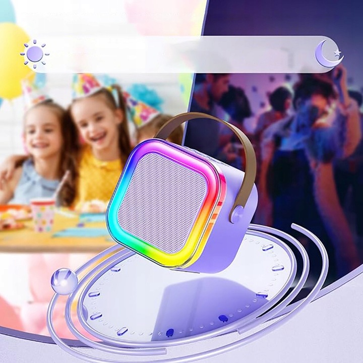 PRZENOŚNY ZESTAW DO KARAOKE LED IDEALNY PREZENT Z 2SZT MIKROFON