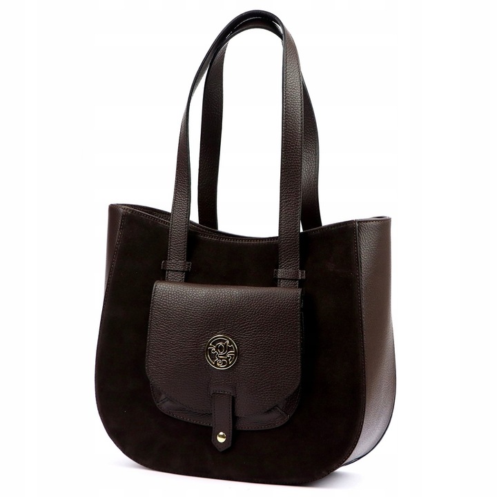 Torebka skórzana zamszowa A4 Gregorio shopper klasyczna 1729 ciemny brąz