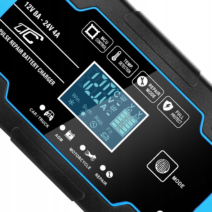 Prostownik AUTOMATYCZNY SAMOCHODOWY FUNKCJA NAPRAWY DO AKUMULATORÓW 12V 24V