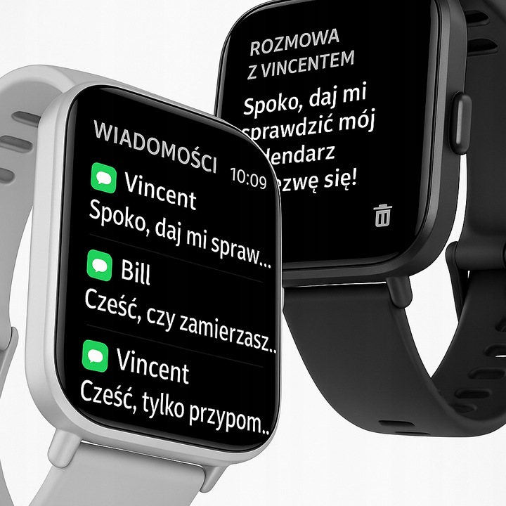 Smartwatch damski z funkcją rozmów i powiadomień puls kroki sen menu PL