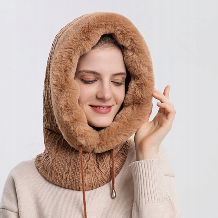 KOMINIARKA DAMSKA CZAPKA KOMIN Z FUTERKIEM CIEPŁA JEDNOCZĘŚCIOWA NA ZIMĘ