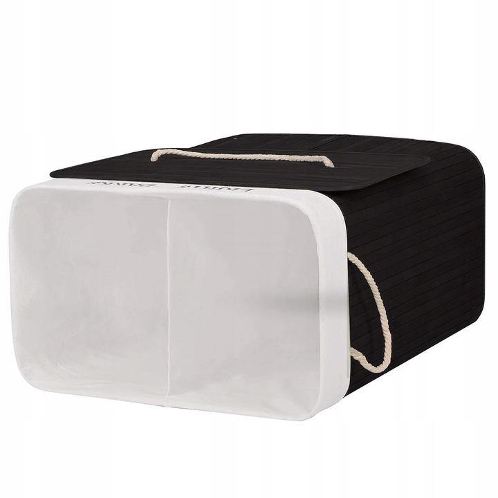 KOSZ BAMBUSOWY NA PRANIE BIELIZNĘ DWUKOMOROWY Z POKRYWĄ POJEMNIK DUŻY 100L